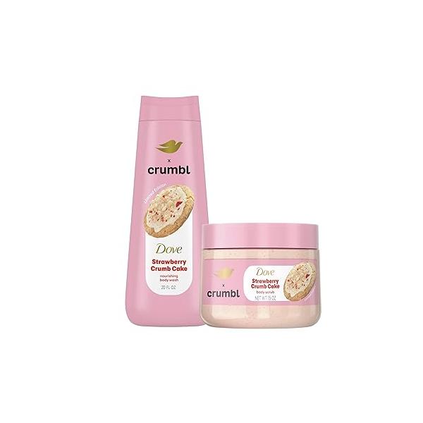 Dove Moisturizing Strawberry Crumb Cake Body Wash & Scrub Combo, 20oz + 15oz Scrub, Limited Edition, Paraben Sulfate Free, For Body, Improves Skin Texture, Moisturizes