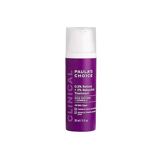 Paula's Choice CLINICAL 0.3% Retinol + 2% Bakuchiol Treatment, Anti-Aging Serum for Deep Wrinkles & Fine Lines, Fragrance-Free Paraben-Free, 1 Ounce