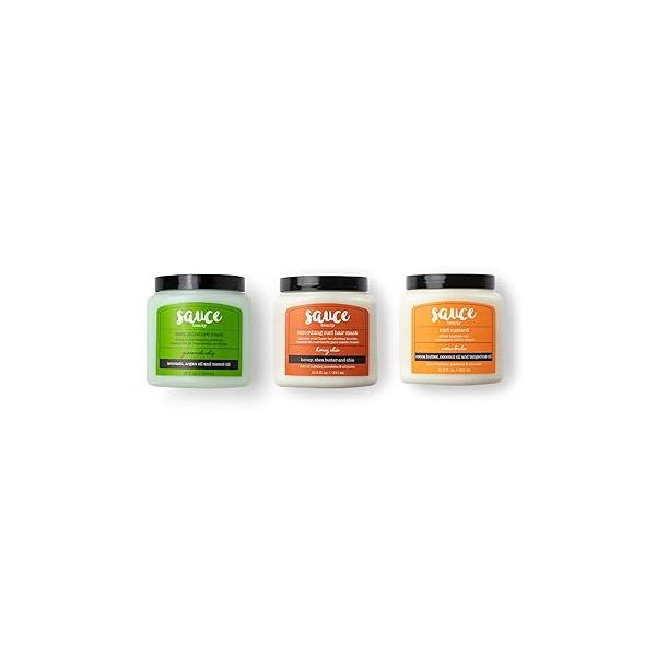 SAUCE BEAUTY Honey Chia Smoothing Curl Treatment, Crème Brulee Curling Custard & Guacamole Whip Deep Conditioner for All Hair Types