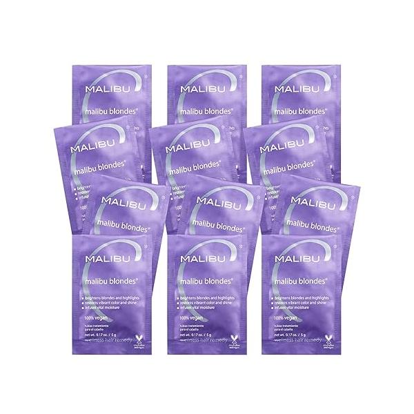 Malibu C Blondes Wellness Remedy - Removes Discoloration from Bleached, Highlighted or Natural Blonde Hair + Restores Vibrance and Shine with Vitamin Complex (12 Packets)